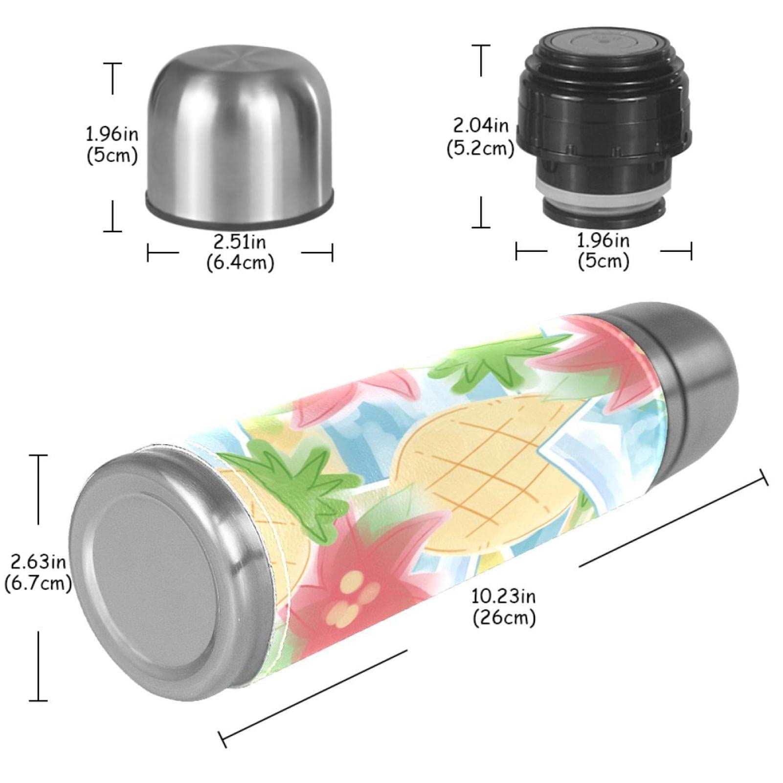 Stainless Steel Leather Vacuum Insulated Mug Pineapple Thermos Water Bottle for Hot and Cold Drinks Kids Adults 16 Oz