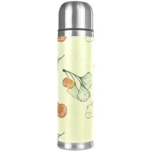stainless steel leather vacuum insulated mug tropical plants thermos water bottle for hot and cold drinks kids adults 16 oz