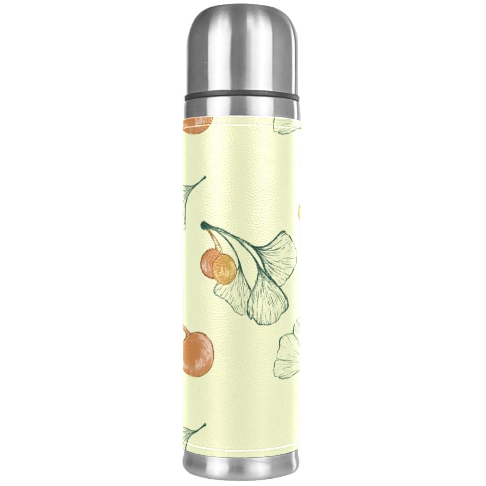 Stainless Steel Leather Vacuum Insulated Mug Tropical Plants Thermos Water Bottle for Hot and Cold Drinks Kids Adults 16 Oz