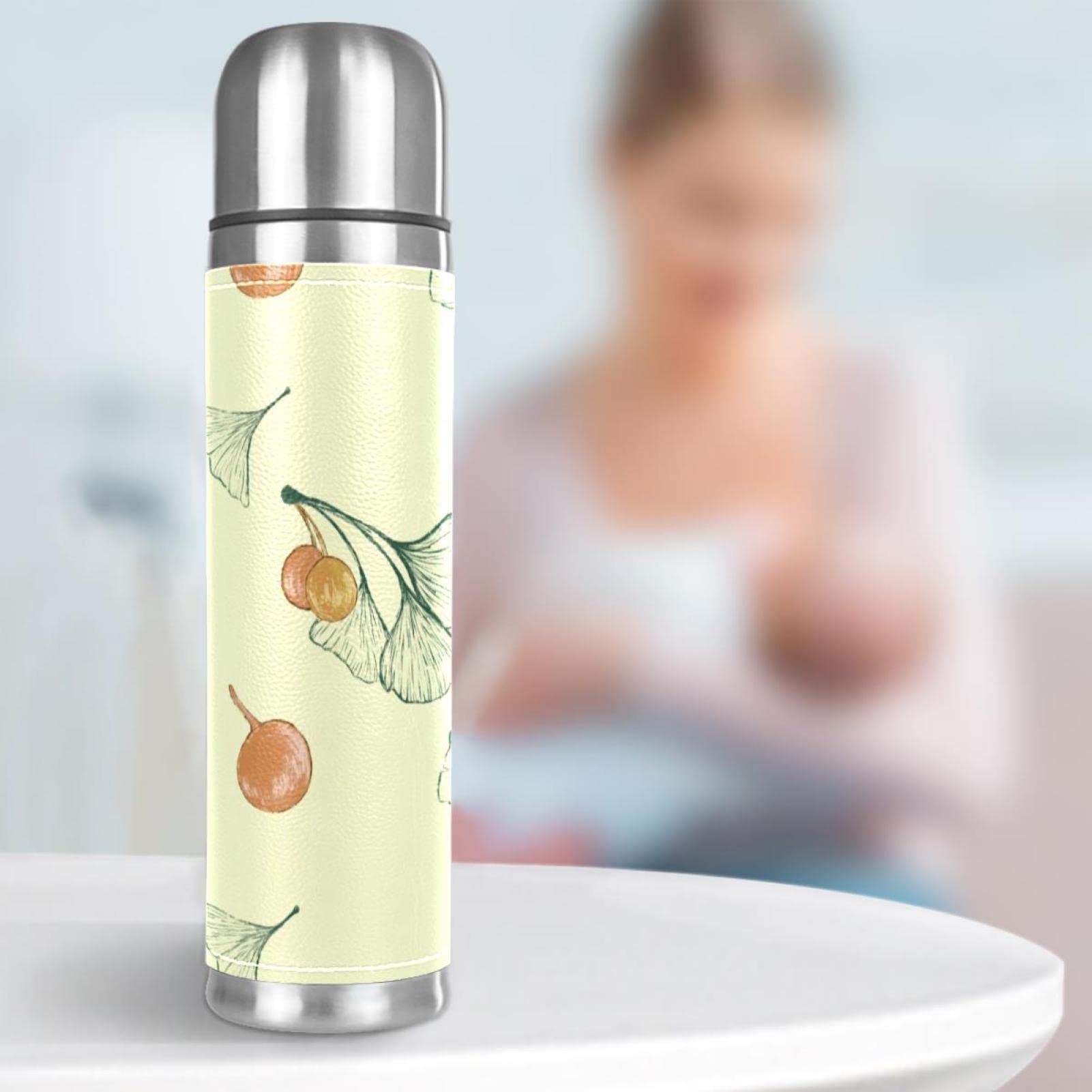 Stainless Steel Leather Vacuum Insulated Mug Tropical Plants Thermos Water Bottle for Hot and Cold Drinks Kids Adults 16 Oz