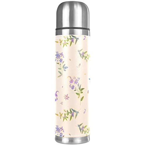 Stainless Steel Leather Vacuum Insulated Mug Flower Thermos Water Bottle for Hot and Cold Drinks Kids Adults 16 Oz