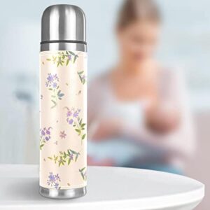 Stainless Steel Leather Vacuum Insulated Mug Flower Thermos Water Bottle for Hot and Cold Drinks Kids Adults 16 Oz