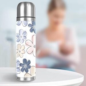 Stainless Steel Leather Vacuum Insulated Mug Flower Thermos Water Bottle for Hot and Cold Drinks Kids Adults 16 Oz