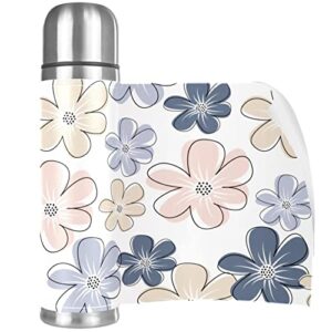 Stainless Steel Leather Vacuum Insulated Mug Flower Thermos Water Bottle for Hot and Cold Drinks Kids Adults 16 Oz