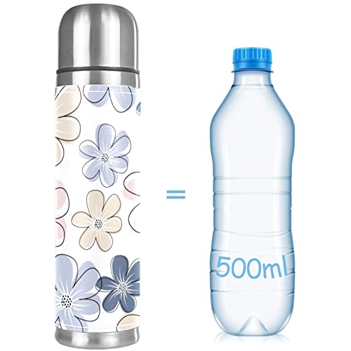 Stainless Steel Leather Vacuum Insulated Mug Flower Thermos Water Bottle for Hot and Cold Drinks Kids Adults 16 Oz