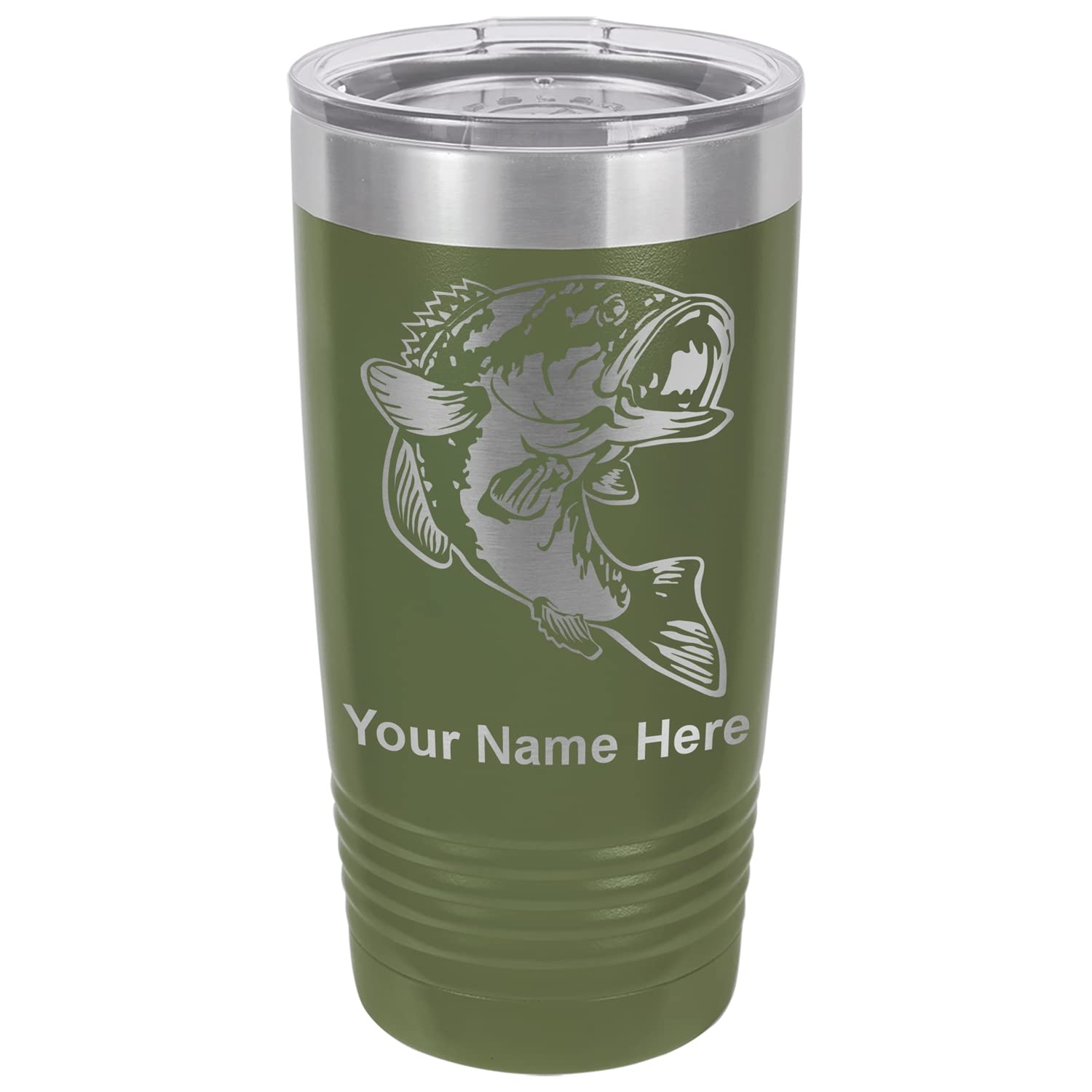 LaserGram 20oz Vacuum Insulated Tumbler Mug, Bass Fish, Personalized Engraving Included (Camo Green)