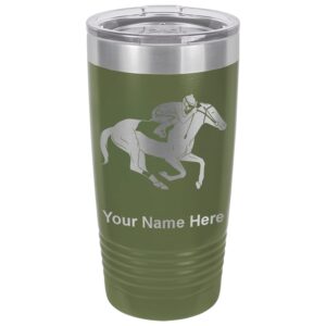 lasergram 20oz vacuum insulated tumbler mug, horse racing, personalized engraving included (camo green)