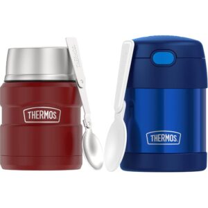 thermos stainless king 16 ounce vacuum-insulated food jar bundle with thermos funtainer 10 ounce stainless steel vacuum insulated kids food jar