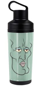 spongebob official squidward handsome face 18 oz insulated water bottle, leak resistant, vacuum insulated stainless steel with 2-in-1 loop cap