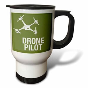 3drose " big green drone with uav pilot" travel mug, 14 oz, multicolor