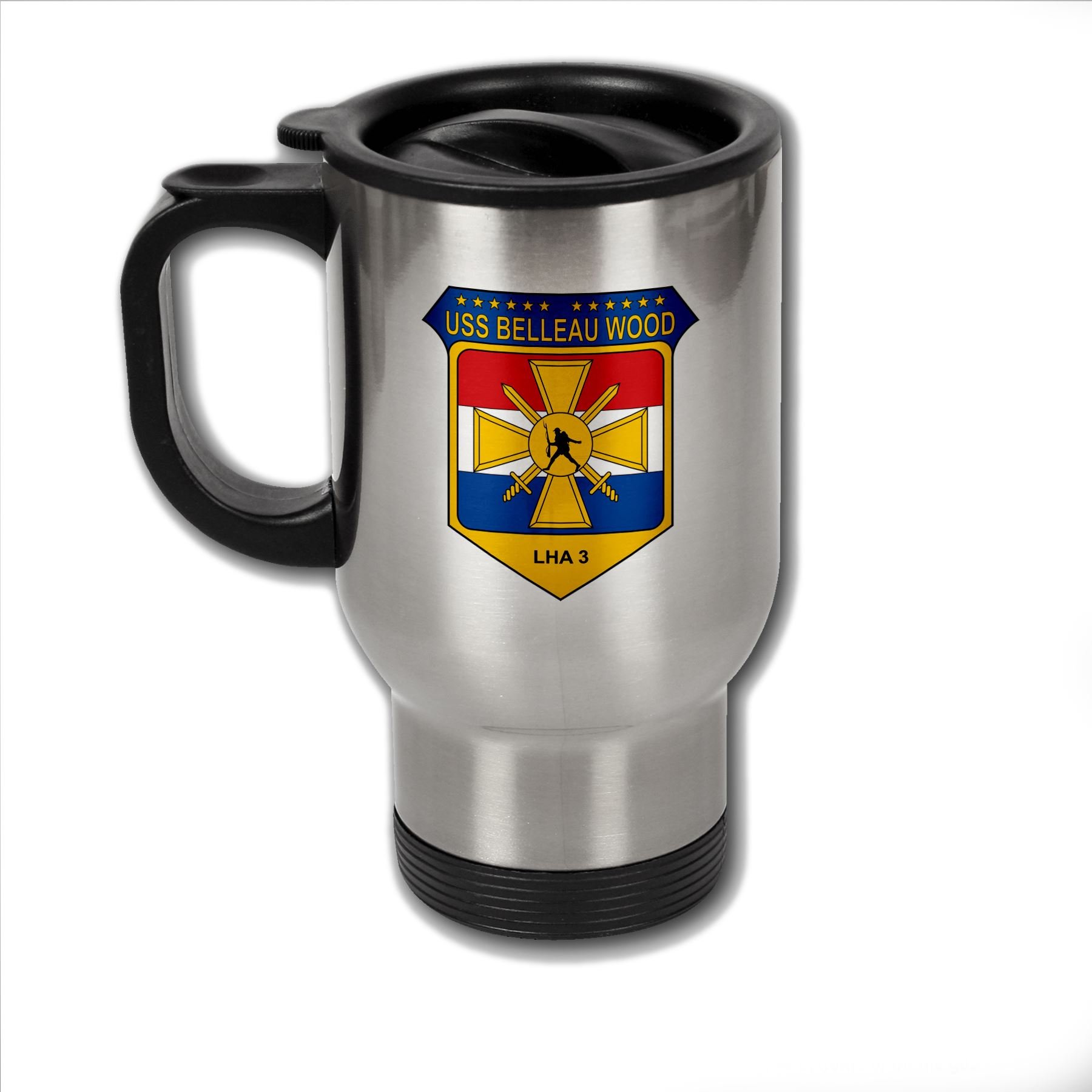 ExpressItBest Stainless Steel Coffee Mug with U.S. Navy USS Belleau Wood (LHA-3 ?Devil Dog?) emblem