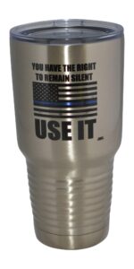 rogue river tactical funny police officer large 30oz travel tumbler mug cup w/lid vacuum insulated remain silent thin blue line pd gift