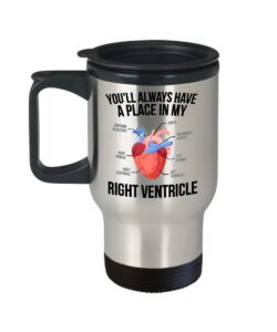 medical office funny gifts travel mug student pre med nursing gag gifts valentine's day - you'll always have a place in my right ventricle