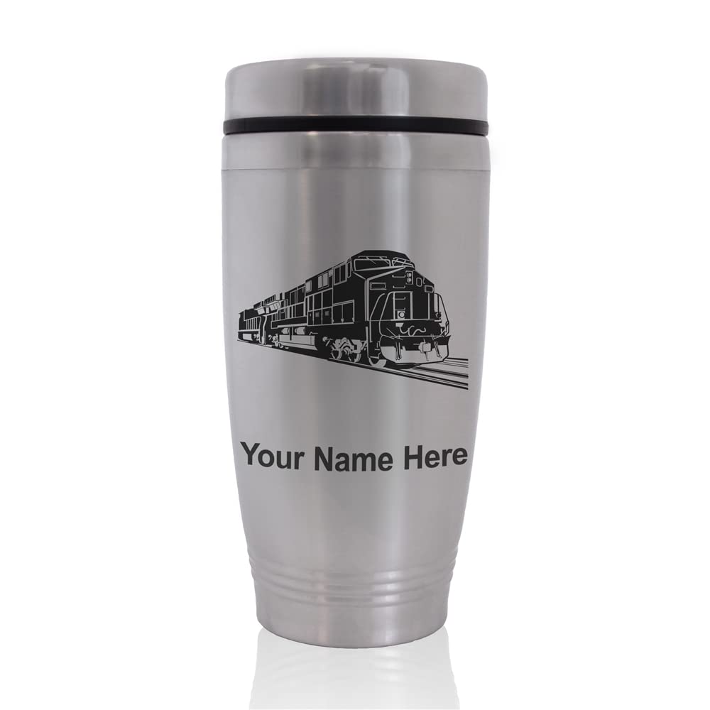 SkunkWerkz Commuter Travel Mug, Freight Train, Personalized Engraving Included