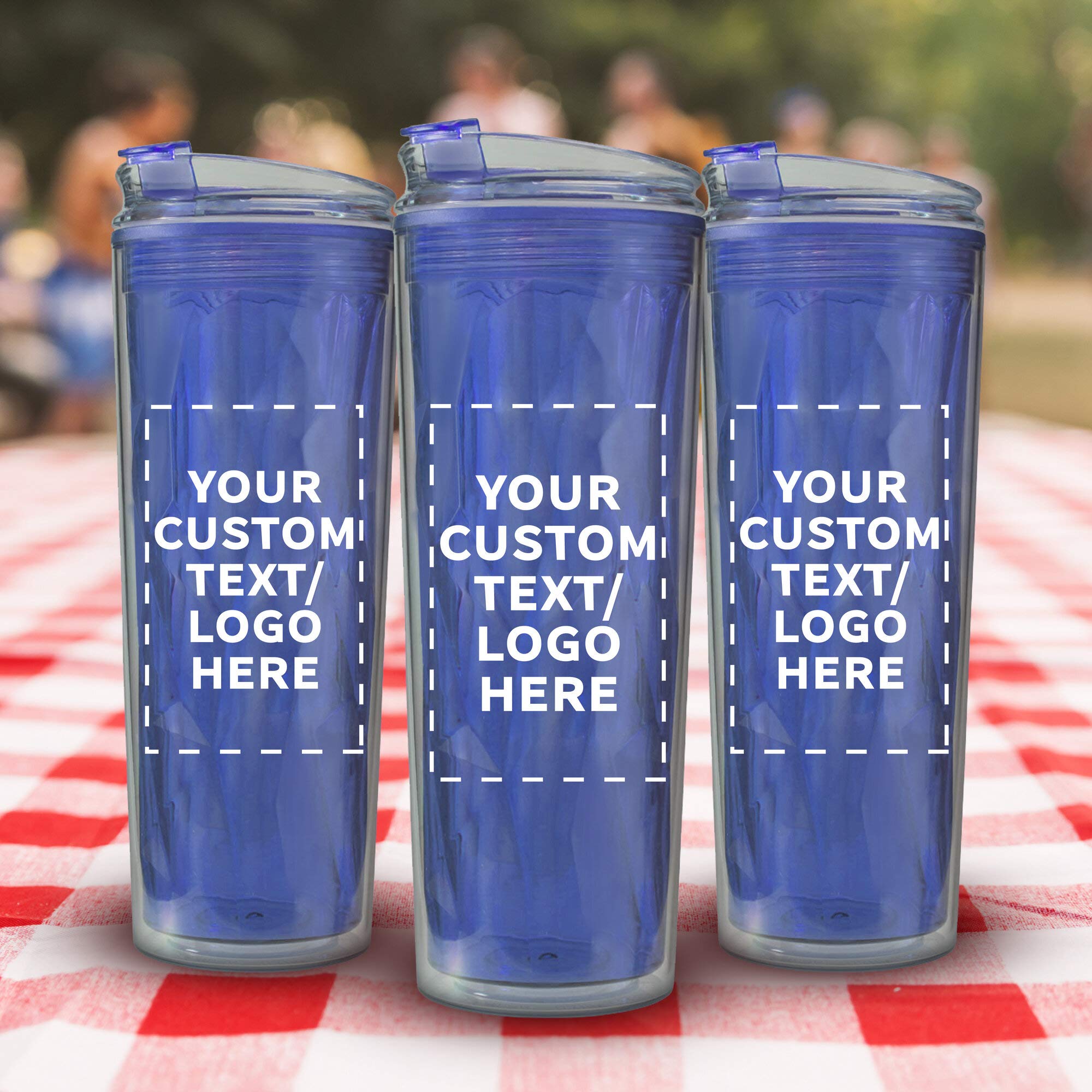 Personalized 20 oz. Double Wall Plastic Travel Mugs - 10 Pack - Custom Text, Logo - Blue