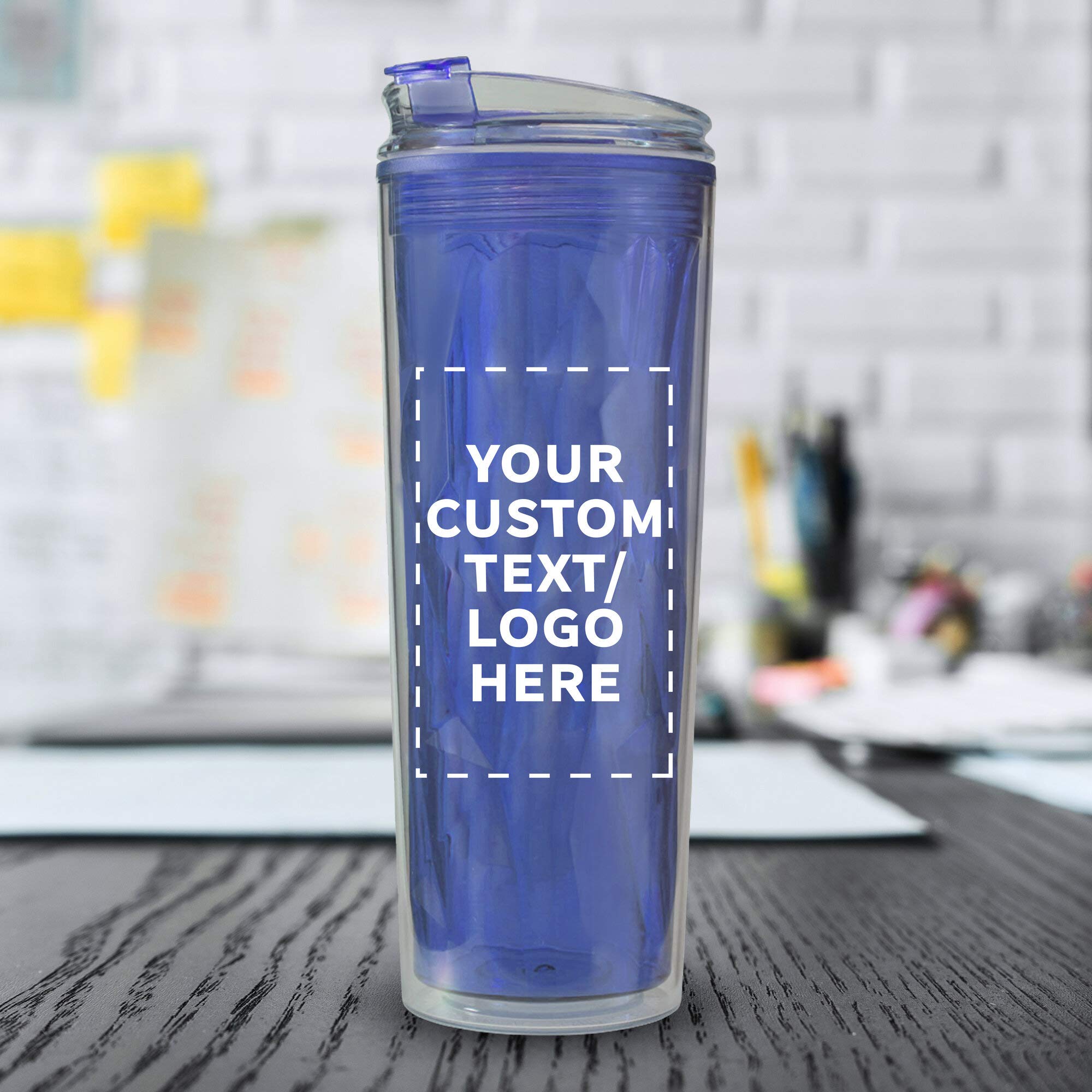 Personalized 20 oz. Double Wall Plastic Travel Mugs - 10 Pack - Custom Text, Logo - Blue
