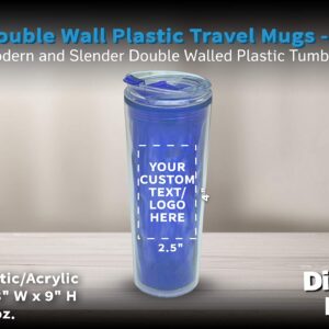 Personalized 20 oz. Double Wall Plastic Travel Mugs - 10 Pack - Custom Text, Logo - Blue