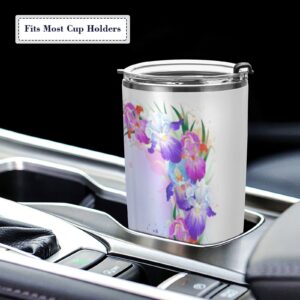 Bright Iris Flowers Hummingbirds Travel Mug Insulated Tumbler with Lid and Straw Spring Floral Beautiful Stainless Steel Vacuum Double Walled Drinking Cup Keeps Drinks Cold&Hot Water Bottle for Trave