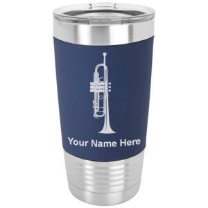 lasergram 20oz vacuum insulated tumbler mug, trumpet, personalized engraving included (silicone grip, navy blue)