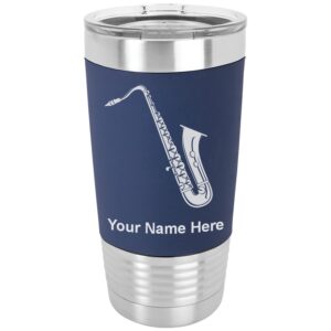 lasergram 20oz vacuum insulated tumbler mug, saxophone, personalized engraving included (silicone grip, navy blue)
