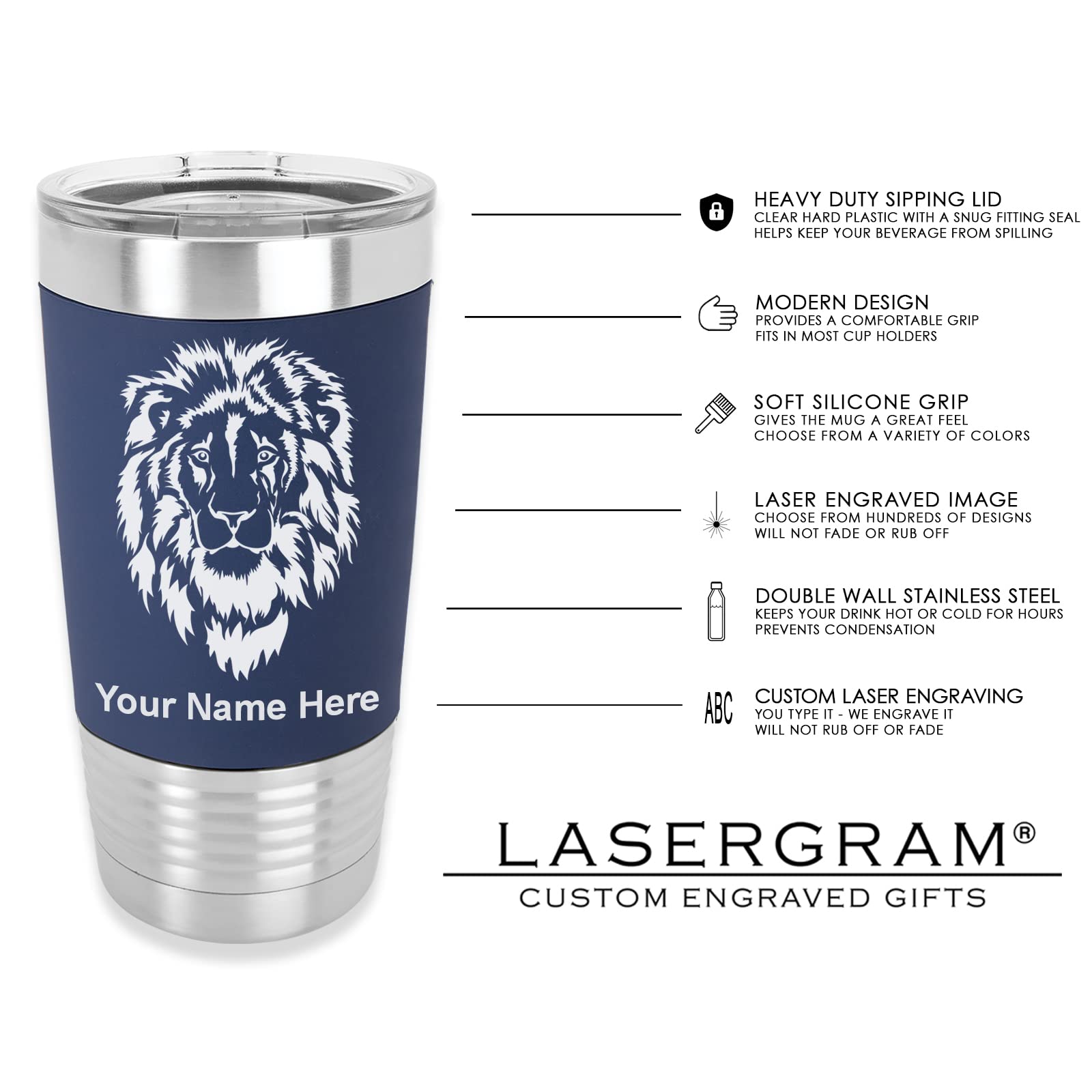 LaserGram 20oz Vacuum Insulated Tumbler Mug, Saxophone, Personalized Engraving Included (Silicone Grip, Navy Blue)