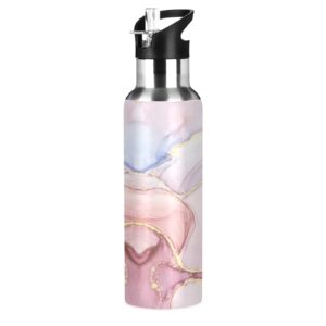 xigua 22oz insulated water bottle abstract marble pink gold stainless steel vacuum cup with straw lid leakproof thermal bottles for sport keep cold/warm