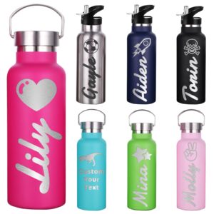 srdrew personalized water bottles, custom insulated water bottle with name logo text engraved for men women boys girls- 26oz/12oz(350ml/750ml)