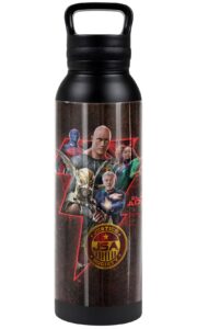 black adam official character bolt black 24 oz insulated canteen water bottle, leak resistant, vacuum insulated stainless steel with loop cap