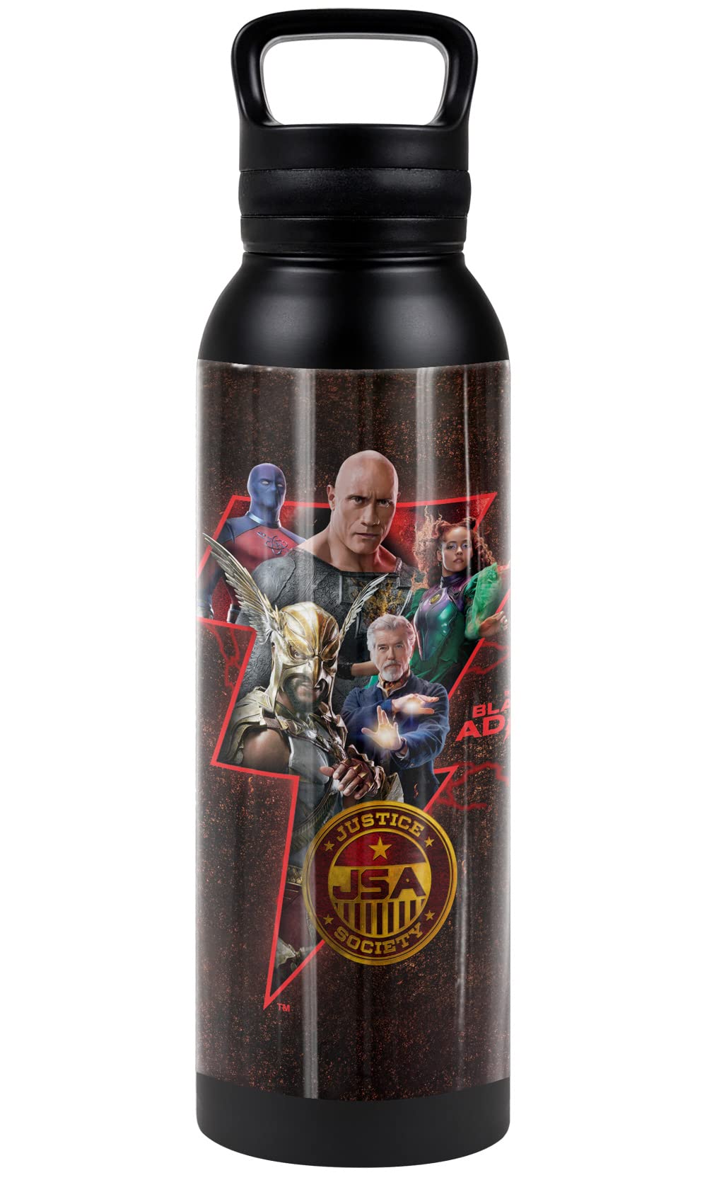 Black Adam OFFICIAL Character Bolt Black 24 oz Insulated Canteen Water Bottle, Leak Resistant, Vacuum Insulated Stainless Steel with Loop Cap