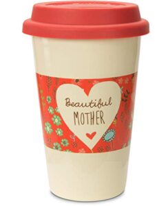 pavilion gift company "a mother's love-beautiful mother" floral stoneware travel mug, pink, 12 oz