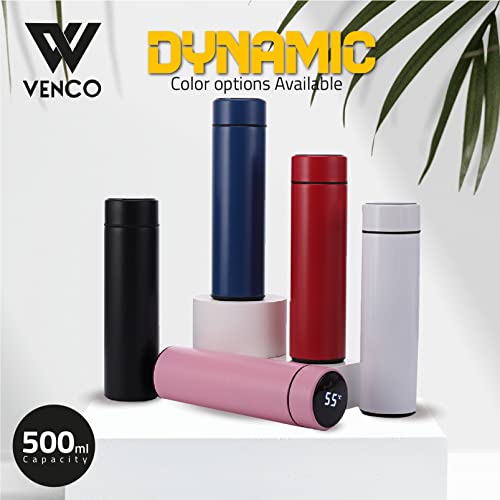 VENCO Stylish Smart Vacuum Flask Thermos Water Bottle – Digital Temperature Control Stainless Steel Water Bottles with LED Touch Screen – 500ml Leak-Proof– Keep Hot or Cold – Blue