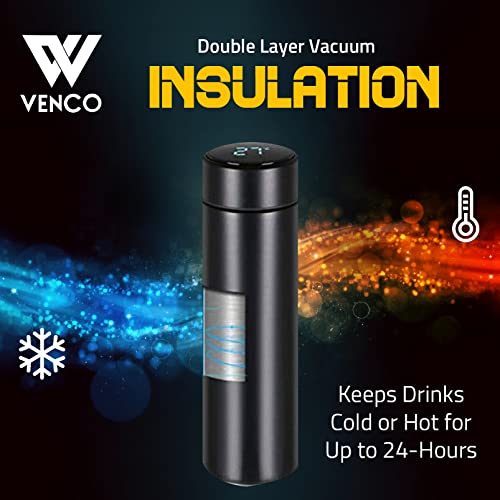 VENCO Stylish Smart Vacuum Flask Thermos Water Bottle – Digital Temperature Control Stainless Steel Water Bottles with LED Touch Screen – 500ml Leak-Proof– Keep Hot or Cold – Blue