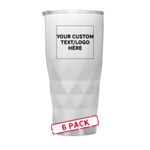personalized 20 oz. quantum stainless steel travel mugs - 6 pack custom text, logo - white