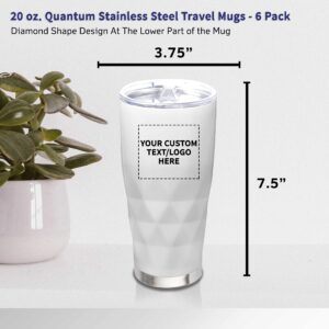 Personalized 20 oz. Quantum Stainless Steel Travel Mugs - 6 pack Custom Text, Logo - White