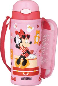 thermos fhl-402fds pk-c water bottle, vacuum insulated straw bottle, 13.5 fl oz (400 ml), minnie pink coral