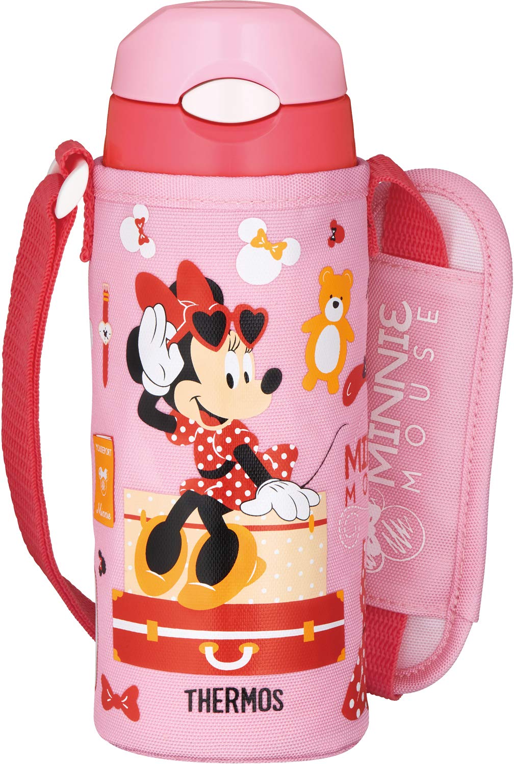 Thermos FHL-402FDS PK-C Water Bottle, Vacuum Insulated Straw Bottle, 13.5 fl oz (400 ml), Minnie Pink Coral