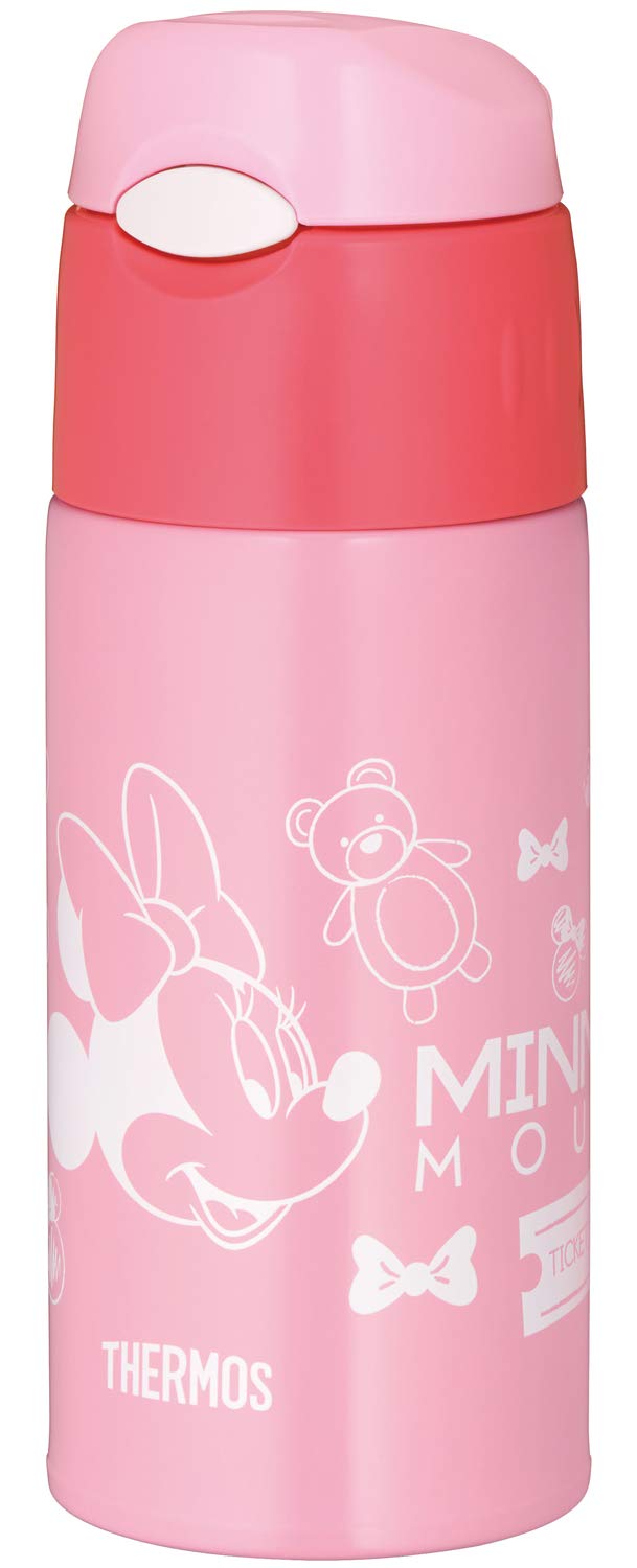 Thermos FHL-402FDS PK-C Water Bottle, Vacuum Insulated Straw Bottle, 13.5 fl oz (400 ml), Minnie Pink Coral