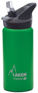 laken thermo kids vacuum insulated stainless steel leak free sports water bottle with jannu straw cap, 17 oz, green