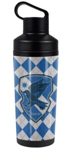 harry potter official ravenclaw plaid sigil 18 oz insulated water bottle, leak resistant, vacuum insulated stainless steel with 2-in-1 loop cap