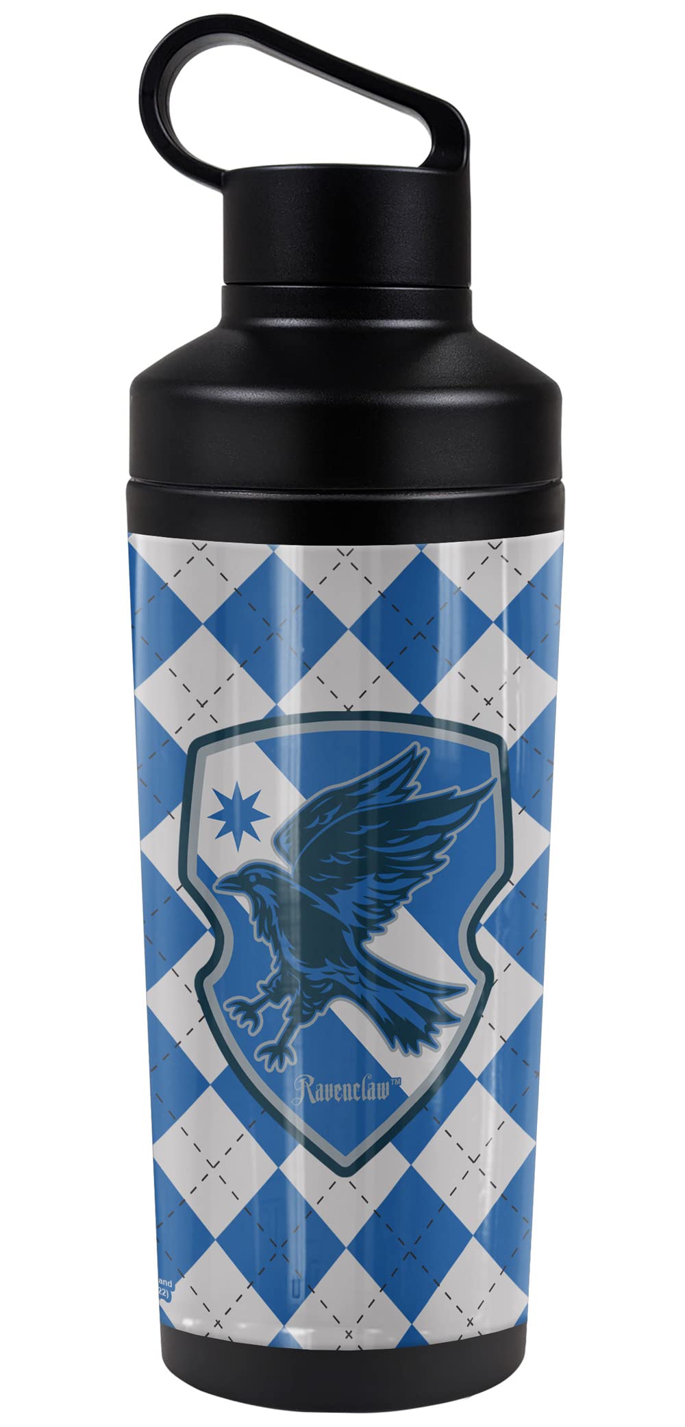 Harry Potter OFFICIAL Ravenclaw Plaid Sigil 18 oz Insulated Water Bottle, Leak Resistant, Vacuum Insulated Stainless Steel with 2-in-1 Loop Cap