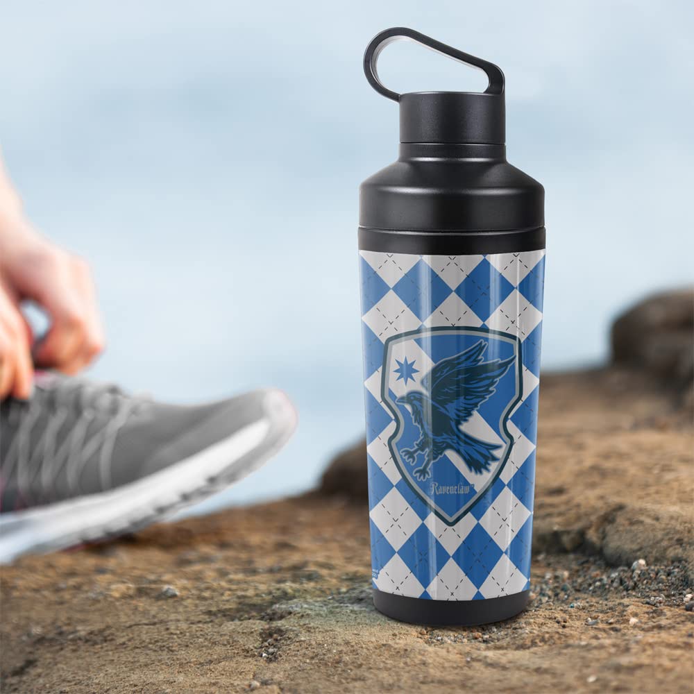 Harry Potter OFFICIAL Ravenclaw Plaid Sigil 18 oz Insulated Water Bottle, Leak Resistant, Vacuum Insulated Stainless Steel with 2-in-1 Loop Cap
