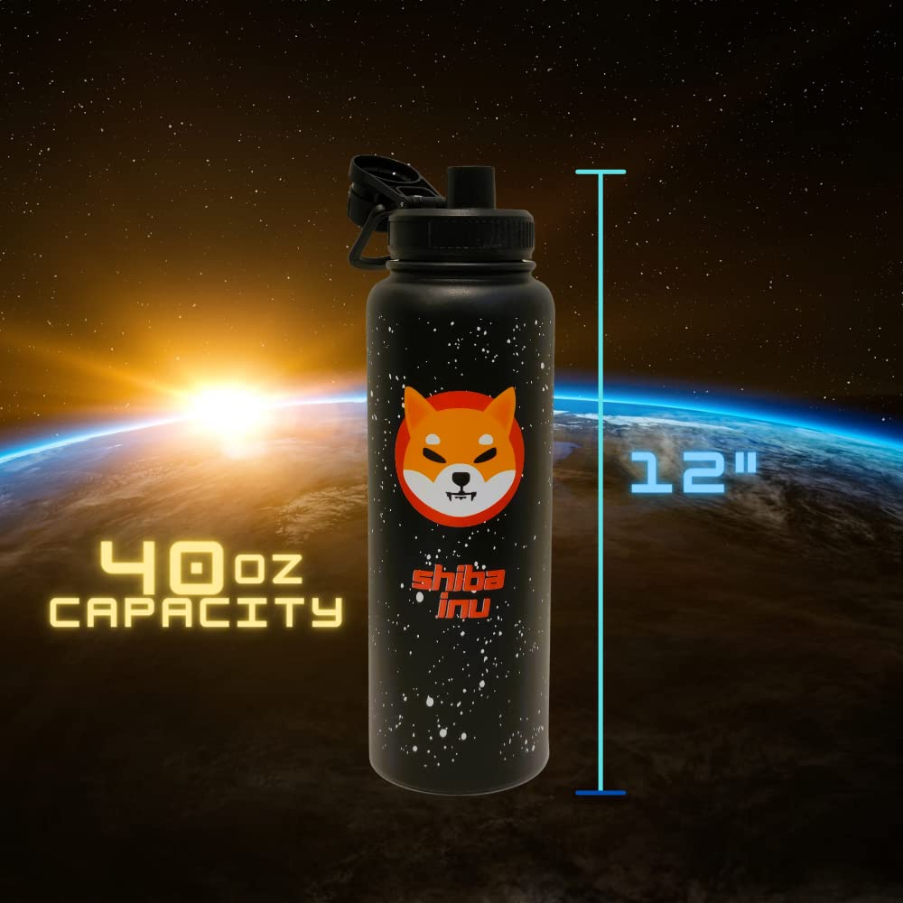 Shiba Inu Insulated Water Bottle, 40 oz, Double Wall Vacuum Seal Stainless Steel, Space Moon Design