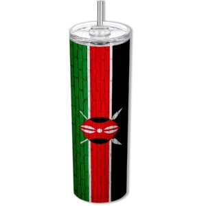 expressitbest 20oz skinny tumbler with flag of kenya (kenyan) - bricks design