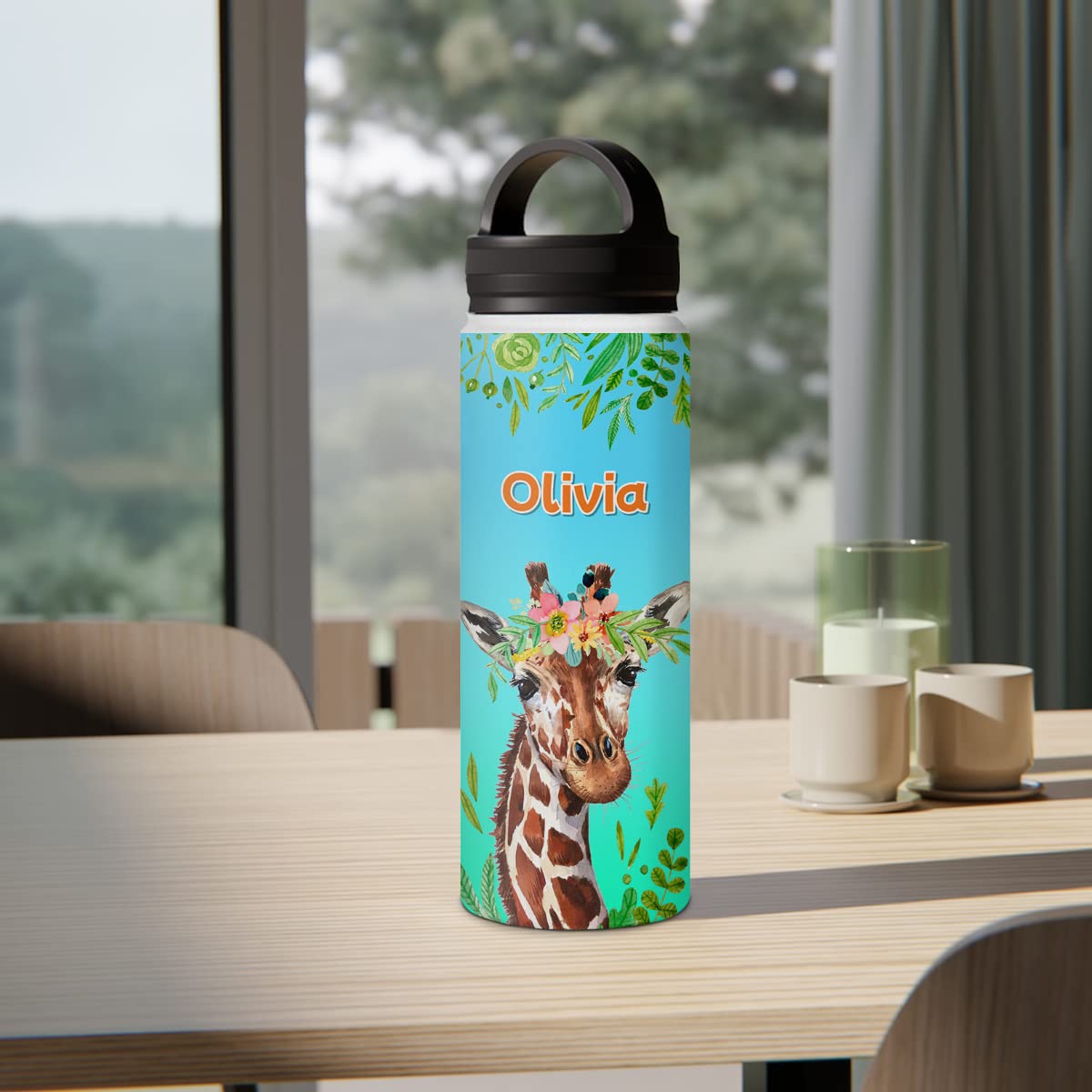 wowcugi Personalized Giraffe Water Bottle Reminder Insulated Stainless Steel Sports Travel Coffee Bottles 12oz 18oz 32oz Back To School Birthday Christmas Custom Gifts for Women Kids Animal Lovers