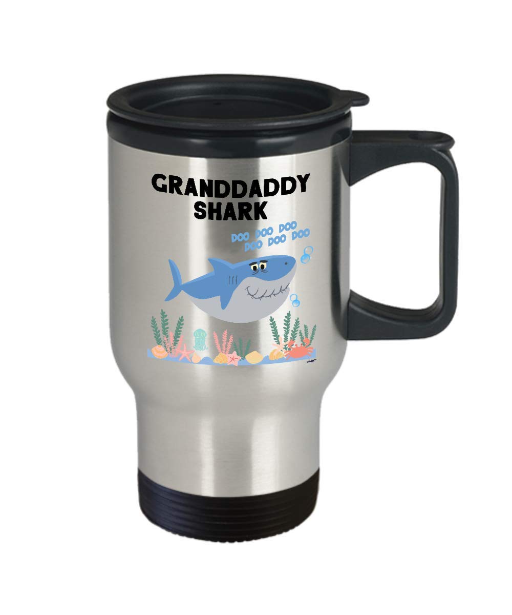 Whizk Granddaddy Shark Travel Mug Funny Gifts - Dear Grandpa Grandfather Fathers Day Christmas Birthday Love Cute Family Men 14 Oz Stainless Steel Insulated Tumbler TSK0039