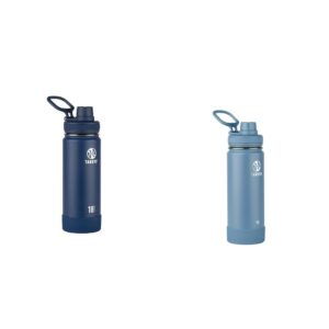 takeya actives insulated stainless steel water bottles with spout lid, 18 ounce, midnight blue and bluestone