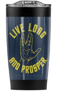 logovision star trek live long hand stainless steel tumbler 20 oz coffee travel mug/cup, vacuum insulated & double wall with leakproof sliding lid | great for hot drinks and cold beverages