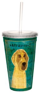 tree-free greetings yellow labradoodle by john w. golden artful traveler double-walled cool cup with reusable straw, 16-ounce