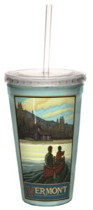 tree-free greetings cc33288 scenic vermont canoeing by paul a. lanquist artful traveler double-walled cool cup with reusable straw, 16-ounce