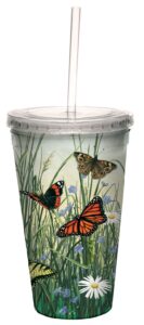 tree-free greetings butterfly meadow by james hautman artful traveler double-walled acrylic cool cup with reusable straw, 16-ounce